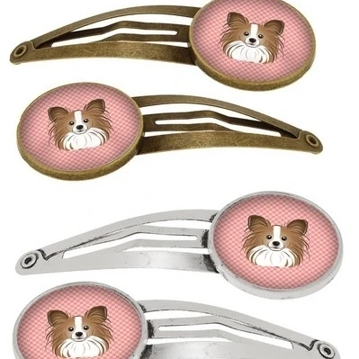 Carolines Treasures BB1248HCS4 Checkerboard Pink Papillon Barrettes Hair Clips Set of 4 | Красота и здоровье