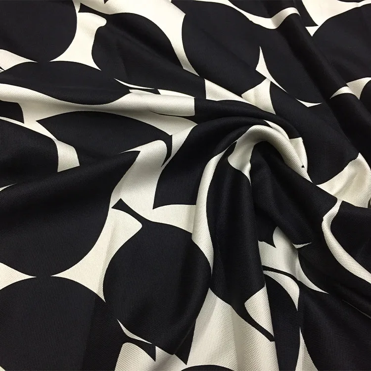 Heavy High End Pure Silk Fabric Black White Printe Dress Fashion DIY