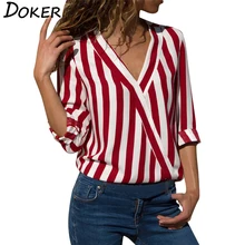 Aliexpress - Women Striped Blouse V-neck Long Sleeve Blouses Shirts Casual Tops Work Wear Chiffon Shirt Plus Size Blusas Mujer De Moda 2020