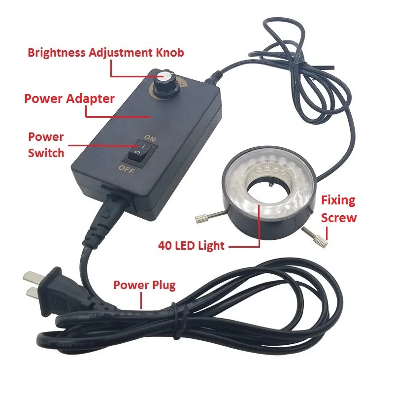 40 LED Adjustable Ring Light Source Diameter 27 mm Industrial Vision Lamp for Monocular Video Microscope Supplement Illumination