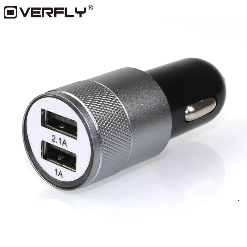 Universal USB Car Charger 2.1V Double USB Metal Car charger Mobile Phone Charging Small Steel