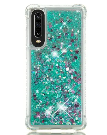 С сияющими блестками чехол из термопластичного полиуретана для huawei P30 силиконовый мягкий динамический песок Жидкий чехол тонкий силиконовый защитный задняя крышка Противоскользящий чехол для huawei P30 Pro - Цвет: green with star