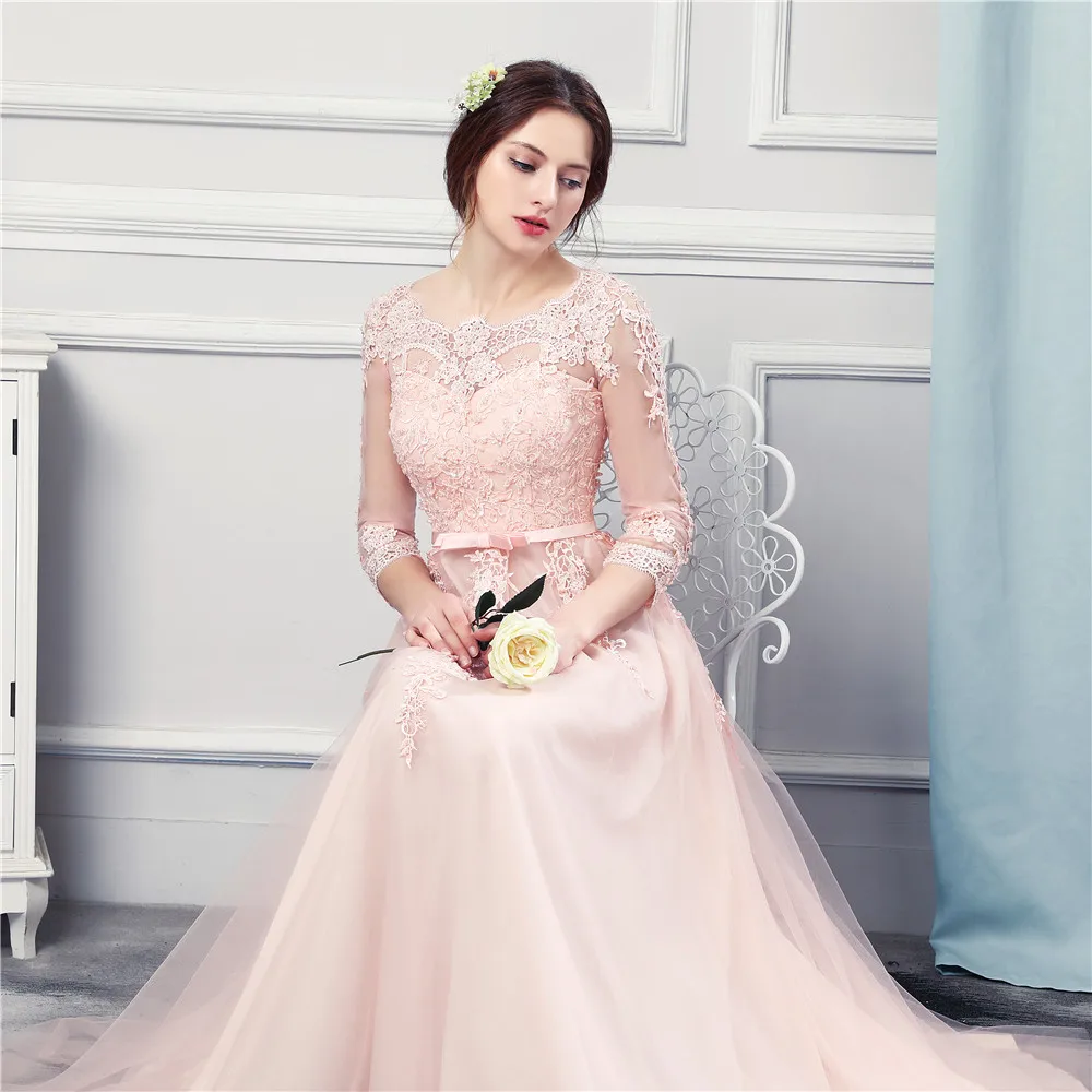 Персиковое розовое платье подружки невесты длинное шифоновое платье в пол модное кружевное платье подружки невесты с аппликацией - Цвет: Picture Color