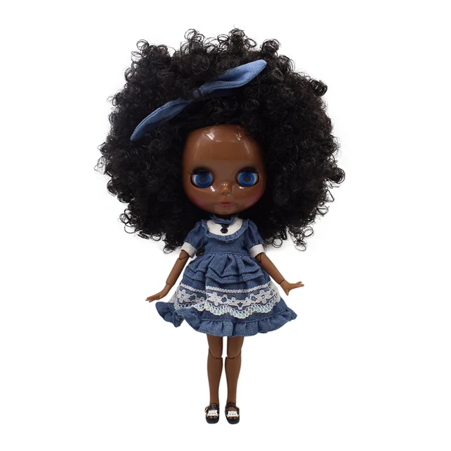 ICY DBS Blyth doll super black skin black hair afro hair joint body shiny face 1/6 bjd 30cm toy 1