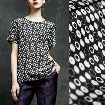 

113CM 16MM White Black Dots Print Silk Crepe De Chine Fabric for Summer Dress Blouse Skirt Shirt Pants Scarf E1011
