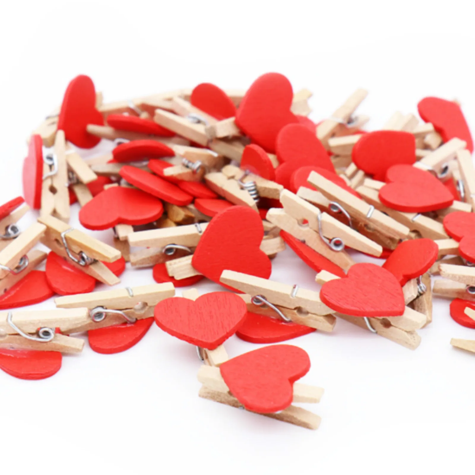 100PCS Romantic wedding DIY clips Heart shape red wood clips party