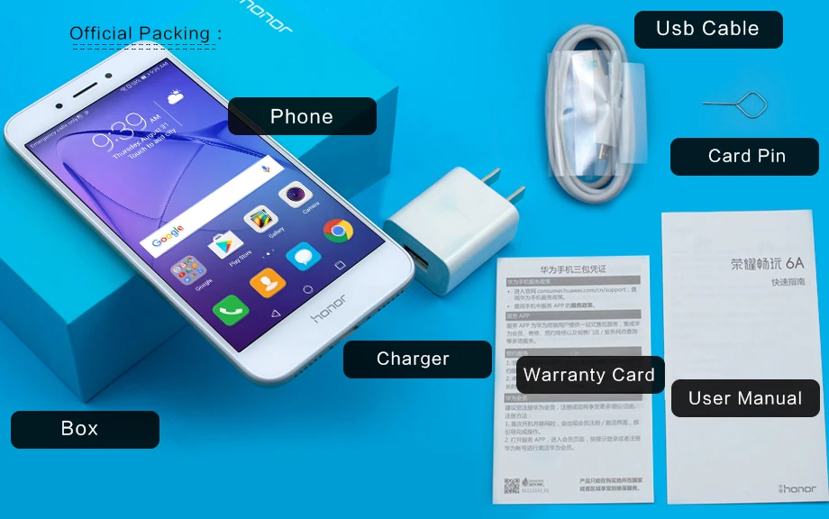 HONOR 6A Play, Восьмиядерный мобильный телефон, 5,0 дюймов, Android 7,0, отпечаток пальца, две sim-карты, 13 МП, 3020 мАч, смартфон OTA FM