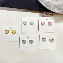 Красочные эмалированные серьги в форме сердца, корейские простые Розовые Желтые синие маленькие серьги-гвоздики для женщин, ювелирные изделия