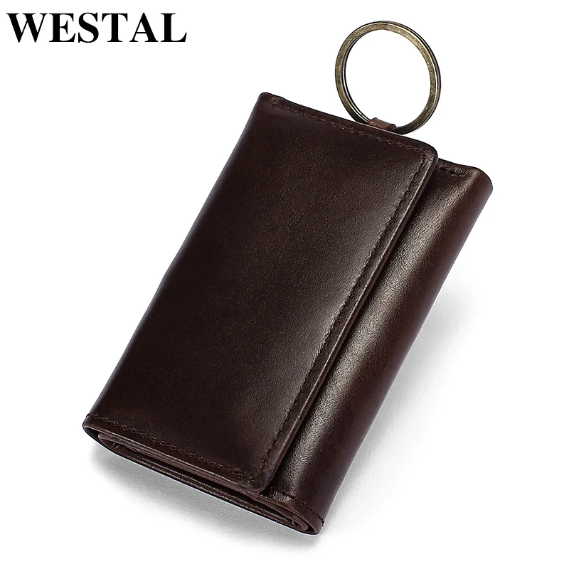 WESTAL Genuine Leather Men Key Holder Organizer Wallet Leather Keychain
