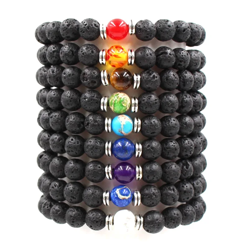 Charm Energy Volcano Stone Homme Chakras Yoga Браслеты 8 мм браслеты в стиле бохо для женщин и мужчин