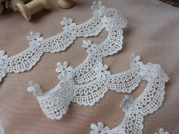 

Adorable Scalloped Ivory White Lace Trim 2" Wide Flower Petals Eyelet Lace Wedding Cotton Lace Fabric Trim
