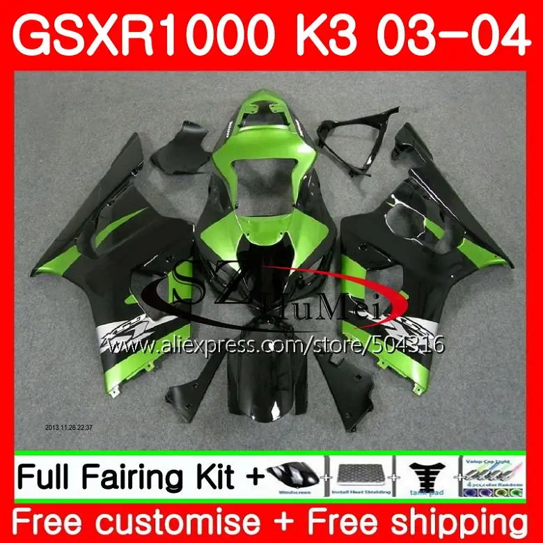 

Body For SUZUKI GSX-R1000 Green black GSXR 1000 03 04 Bodywork 36SH22 GSXR-1000 GSXR1000 03 04 K3 GSX R1000 2003 2004 Fairings