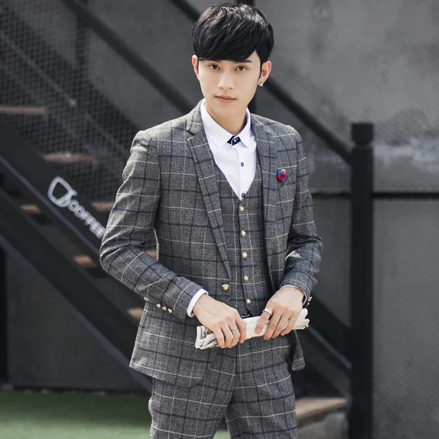Terno Masculino2016korean Men 3 Piece Suit Slim Fit Business Casual Terno Masculino2016korean Men 3 Piece Suit Slim Fit Business Casual Plaid Suits Autumn Occupation Groom Wedding Dress Me In From S Clothing