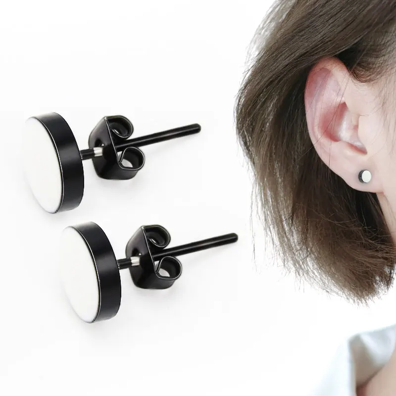 Punk Stainless Steel Stud Earrings For Women Men Jewelry Round Rock Gothic Unisex Small Piercing Accessories | Украшения и
