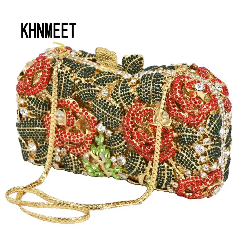 

KHNMEET Flower crystal evening bag Luxury women clutch bag studded diamond evening clutches purse party pochette SC124