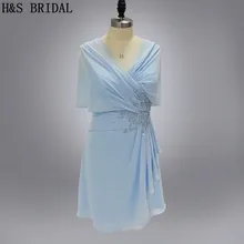 Настоящая модель с аппликацией короткое вечернее платье светло-синее коктейльное платье с шалью