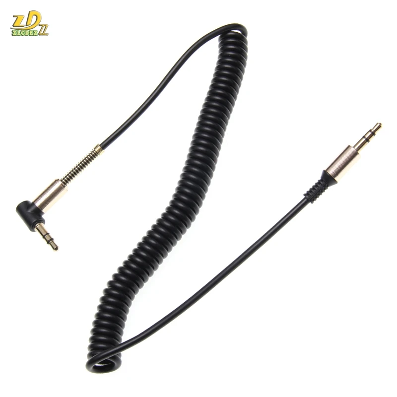 3 5 Jack AUX Audio Cable 3 5MM Male to Male For Phone Car Speaker MP4 Headphone 2M Spring Audio Cables 90 Degree angle 500pcs