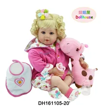22″ Soft Vinyl Boneca Reborn Doll Blue Eyes Blonde Hair Toddler Baby Doll in Lovely Clothes Set Christmas Gift Toys for Children