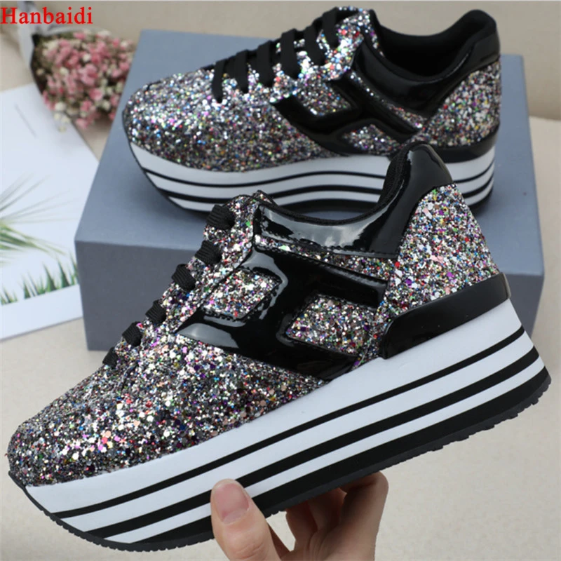 

Shiny Glitter Silver Multi Platform Oxford Women Shoes Lace Up High Heels Top High Quality Leather Casual Shoes Sneaker Woman 40