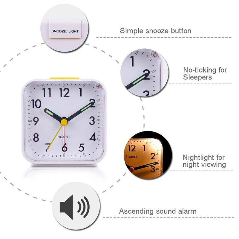 Не тикающий Аналоговый Будильник с ночником и повтором восходящего звукового будильника простой набор часов маленький рядом с будильником