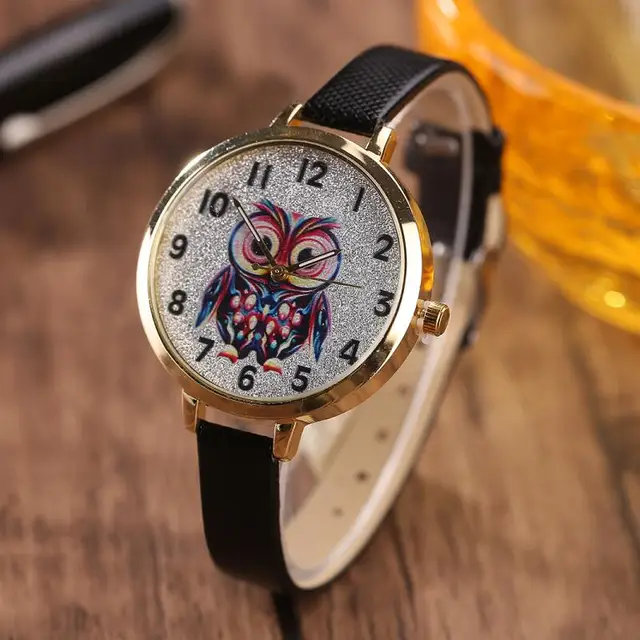 MINHIN Women Cute Leather Strap Watches Owl Design Student Quartz Wristwatches L MINHIN Women Cute Leather Strap Watches Owl Design Student Quartz Wristwatches L