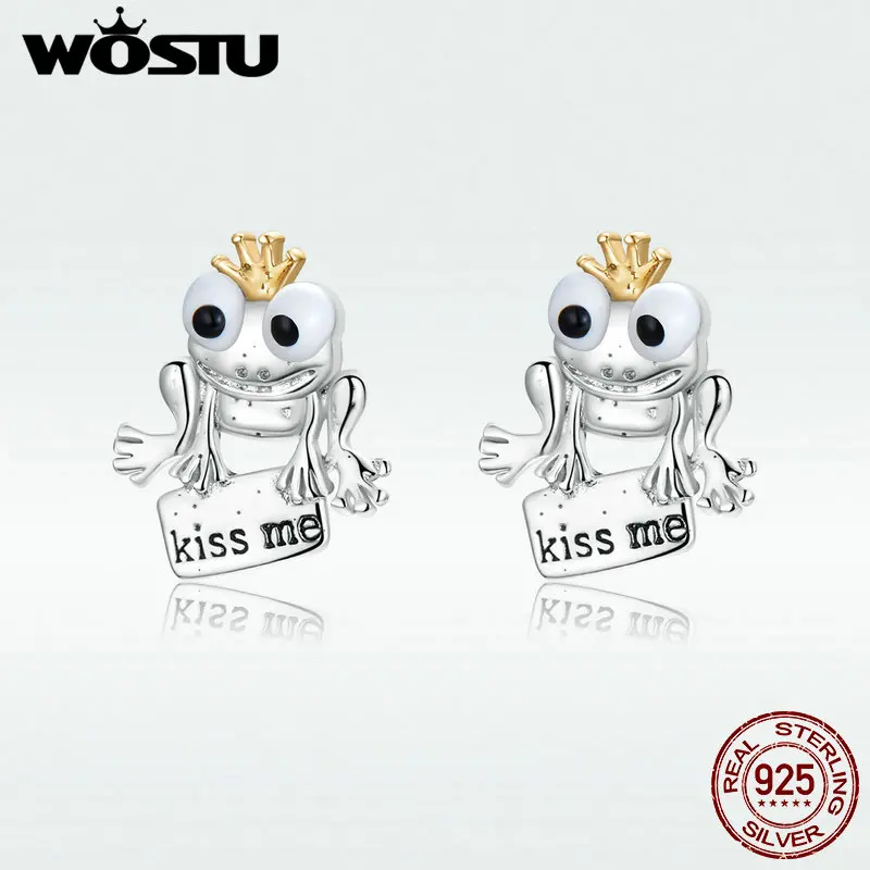 WOSTU подлинные 925 пробы серебряные лягушки серьги с принцем для женщин Изготовление ювелирных изделий подарок свадьба обручение DXE635