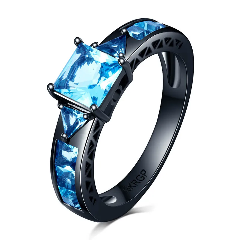 Fashion Desgin Ring Big Square Sky Blue Stone Rings For Women Jewelry