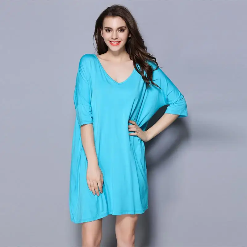 Женское сексуальное нижнее белье с v-образным вырезом, летняя ночная рубашка с коротким рукавом, ночная рубашка, короткое домашнее платье, свободная ночная рубашка, Неглиже - Цвет: Небесно-голубой