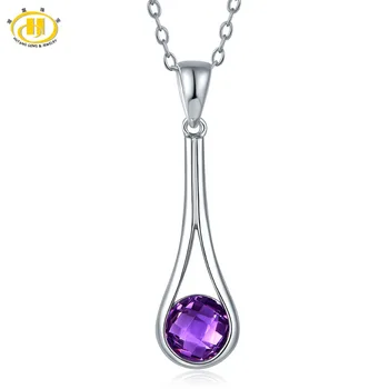 

Hutang Stone Jewelry Natural Amethyst Solid 925 Sterling Silver Drop Pendant Necklace Fine Jewelry for February Birthstone New