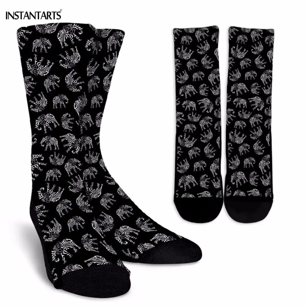 

INSTANTARTS Black Cycling Socks Tribal Elephant Print Sports Socks for Women Men Knee-high Hiking Running Bike Athletic Gym Sock