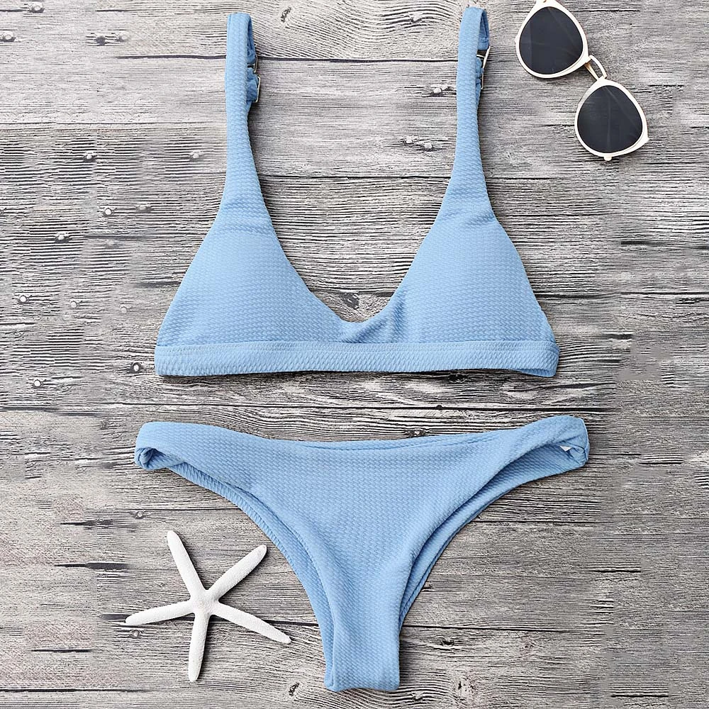 

Woman Bikini Set Push Up Padded Scoop Neck Woman Swimwear Solid Color Beachwear Brazilian Bathing suits Maillot De Bain Femme