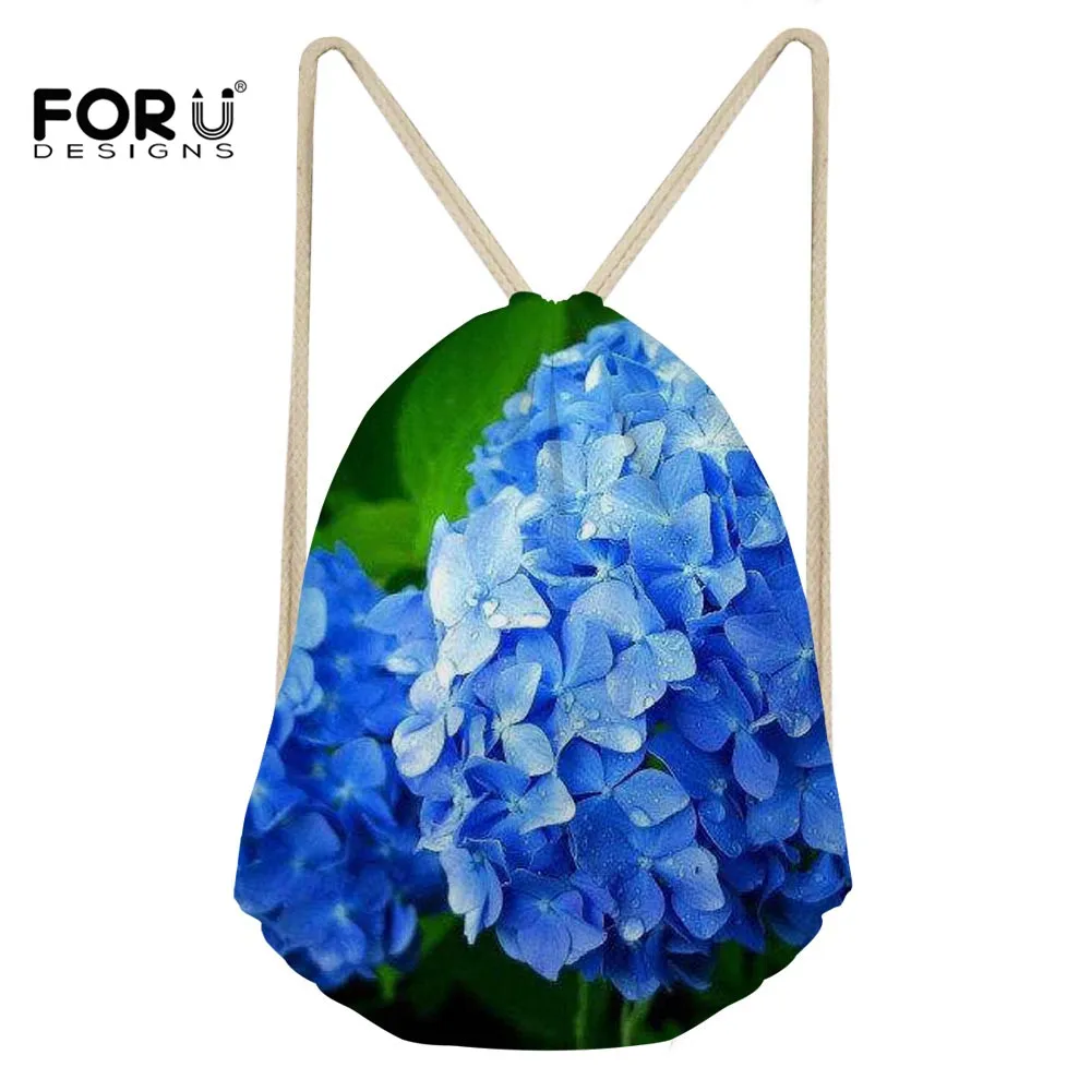 

FORUDESIGNS Hydrangea 3d Printing Small Backpack Bags for Girls Children Drawstring Bag Cinch Sack Travel Sac a dos Best Gift