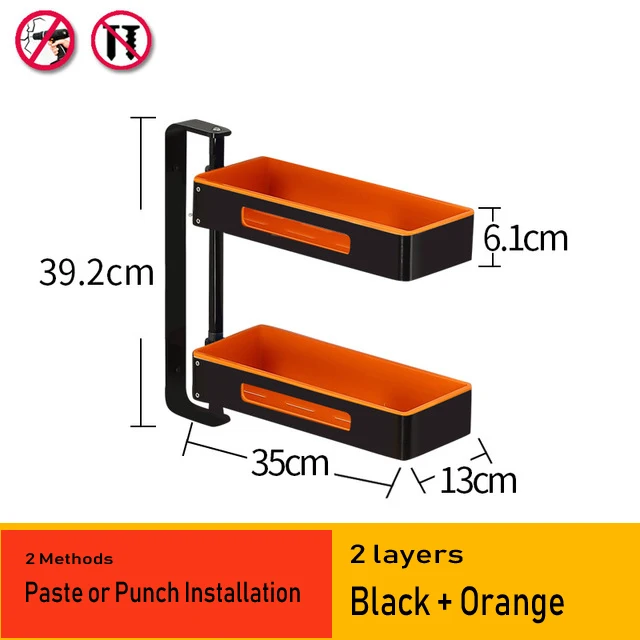 Кухонные стеллажи из алюминиевого сплава, держатели, вращающийся многослойный настенный стеллаж для приправ, стойка для хранения в ванной, 08168 - Цвет: Black Orange 2 layer