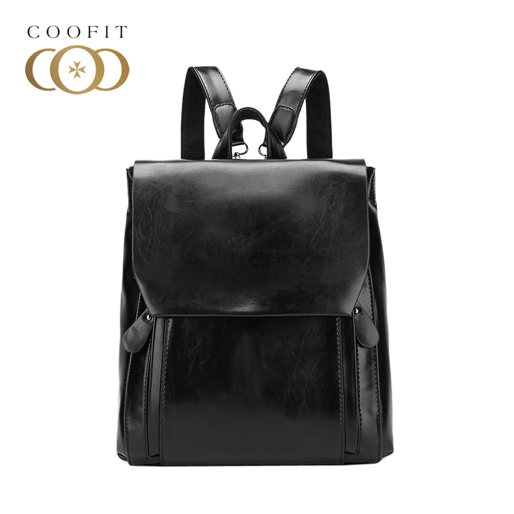 Coofit Fashion Women Trendy Backpacks Korean Style PU Leather Rucksack Flap Cover Schoolbags For Girls Travel Black Bag Satchels