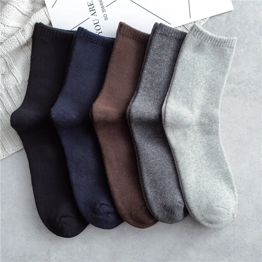 Trendy Solid Color Men Terry Socks Luxo 5 pairs Winter Warm Diabetic ...