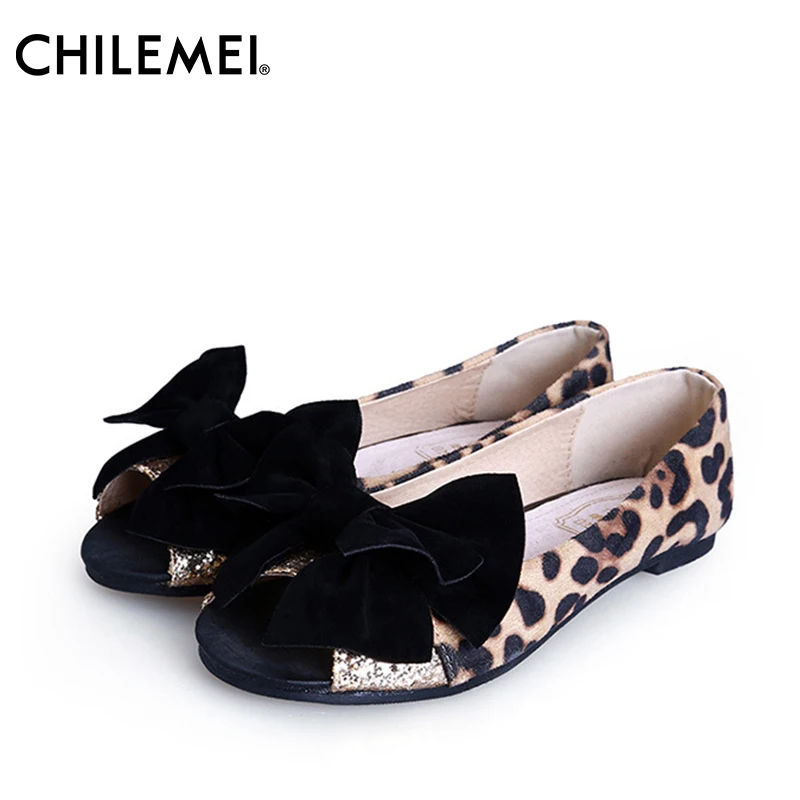 

2018 Summer Shoes Women Bow Flat Sandals Women Big Size 40 43 Peep Toe Female Mom Single Leopard Shoes Black Blue Outsize Wear
