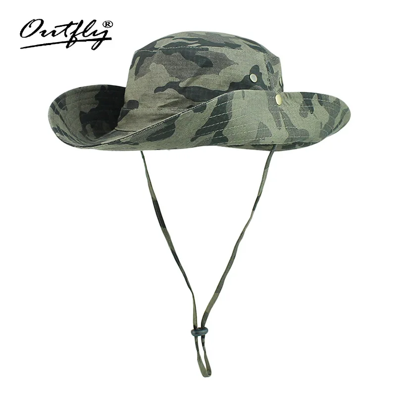 Outfly Outdoor UV Protection Wide Brim Cotton Bucket Hat Cowboy Fisherman's Foldable Camouflage Beach Cap Circumference 63CM 5