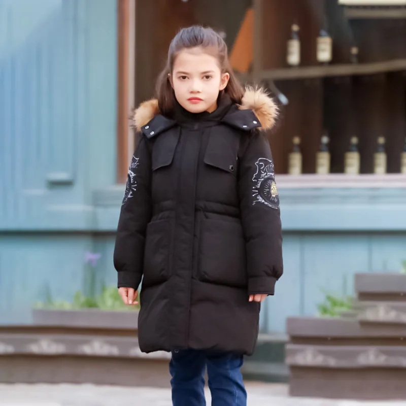 LPATTERN Kids Big Boys GirlsDuck Down Puffer Jacket Parka Coat Fur Trim Hooded Detachable Outwear Long Thick Windbreaker Snowsuit