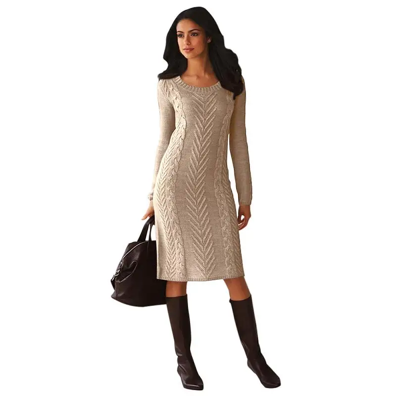 ADEWEL 2018 Spring Women Long Sleeve Bodycon Sweater Dress Casual Hand Knitted Midi Dress Elegant Inner Wear Womens Dresses (4)