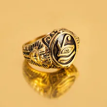 Eye Of Horus Of The Egyptian Pharaoh Stainless Steel Men Rings Punk Retro Gold Ring mens gold plated egyptian pharaohs eye of horus ra udjat stainless steel ring hip hop jewelry size 7 15
