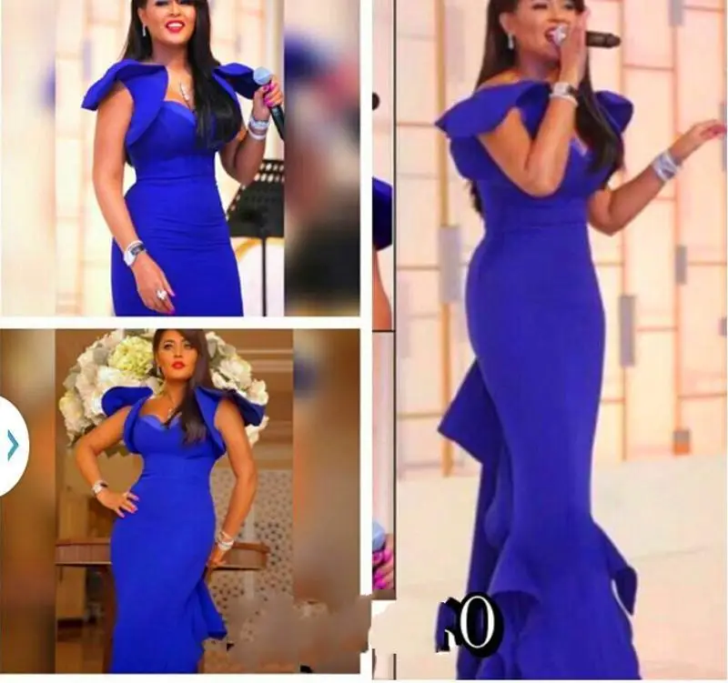 

2018 Fashion Saudi Arabia Royal Blue Mermaid Sweetheart Neck Ruffle Cap Sleeve Elegant Prom party gown bridesmaid dresses