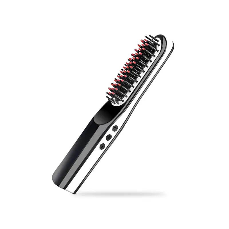 USB портативная мини-расческа для прямых волос Быстрый Электрический светодиодный индикатор путешествия анион утюжок для укладки расчески для бороды щетка - Цвет: Черный
