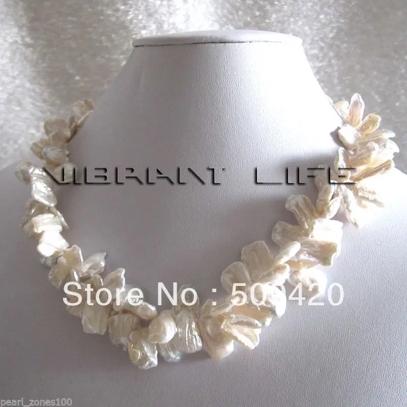 

~~ Free Shipping18" 9-15mm White 2Row Keshi Freshwater Pearl Necklace F Jewelry