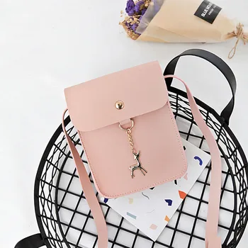 

High Quality Ladies Girls Solid Color Casual Coin Phone Shoulder Bags Women Female Mini Messenger Bag With Deer Toy Handbag AB@