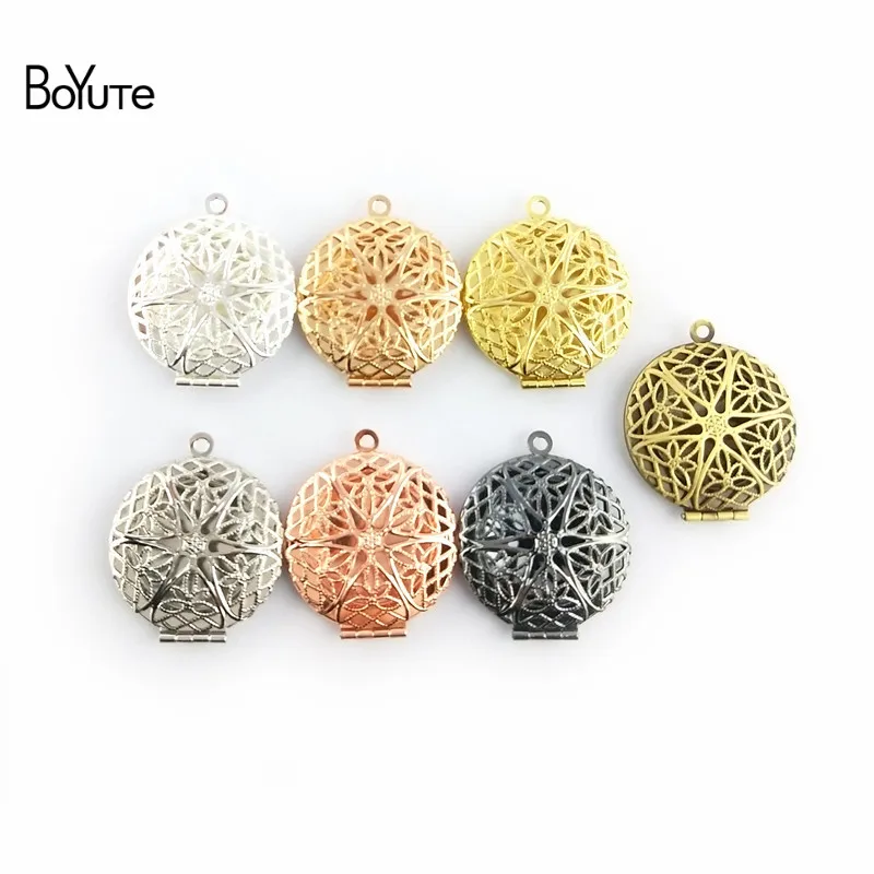 BoYuTe 10Pcs 27MM Filigree Locket Round Photo Locket Pendant Metal Brass Vintage Jewelry Pendant 7 Colors (4)