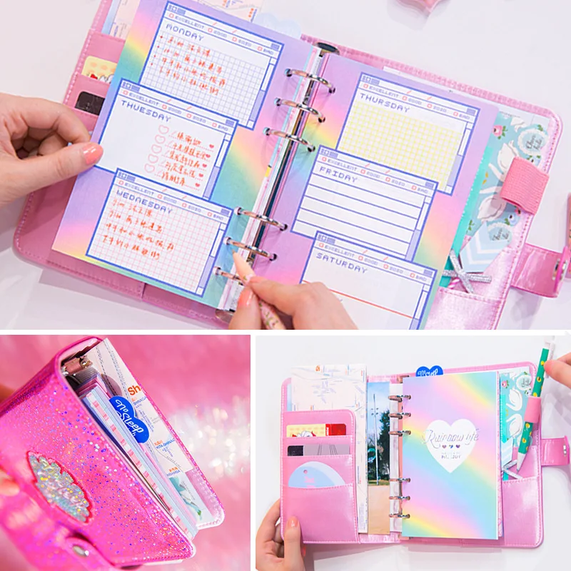 Cute Kawaii A6 Notebook Laser Agenda Weekly Planner Organizer Dividers Spiral Personal Travel Diary Journal PU Leather Note Book Cute Kawaii A6 Notebook Laser Agenda Weekly Planner Organizer Dividers Spiral Personal Travel Diary Journal PU Leather Note Book
