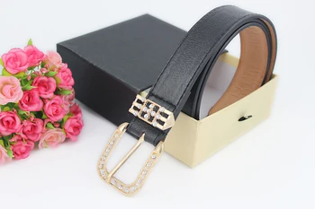 

High Quality Leather Rhinestone Metal Pin Buckle Strap Casual Striped Belt Designer Band Women Belt Dress Waist Belt