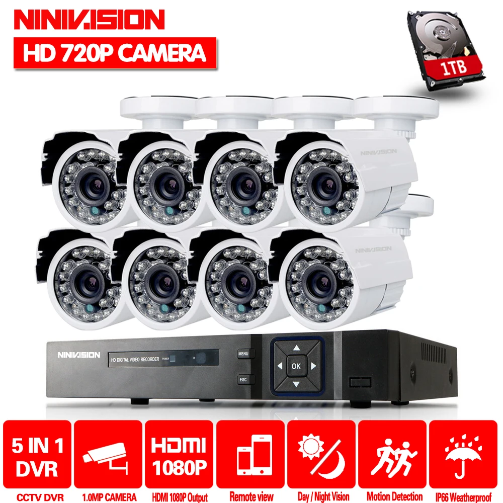 8CH 1080 P CCTV Системы 720 P Камера AHD DVR NVR комплект ahd видеорегистратор 720 P 1.0MP Открытый безопасности Камера системы с 2 ТБ HDD