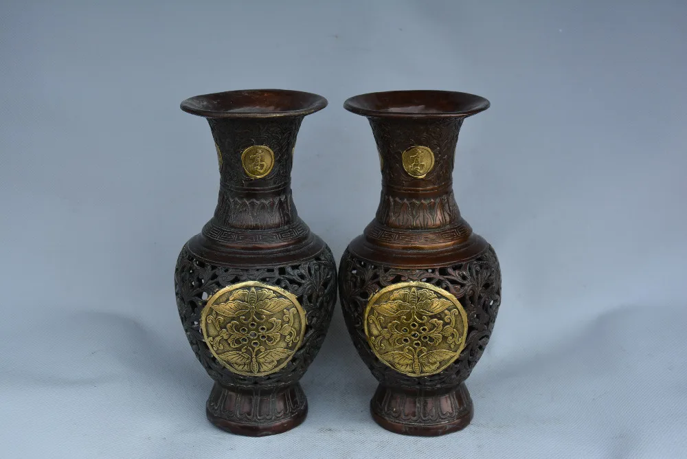 Very rare Qing Dynasty Openwork carving brass gilt vase,Butterfly,A pairin Vases from Home