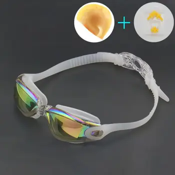 

New Swimming Goggles Cap Earbuds Nasal Clip Set Waterproof Anti-Fog UV Resistant Swim Glasses Adjustable Elastic Head Band